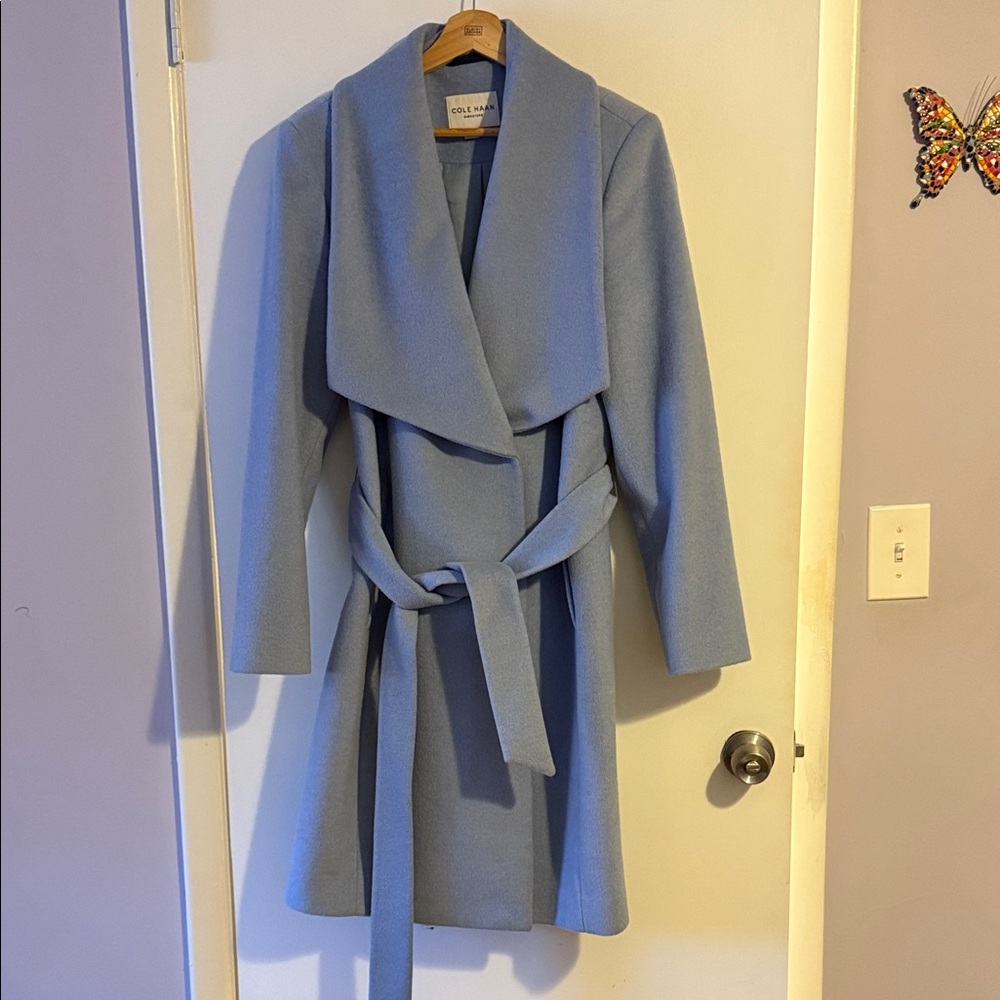 Chic Light Blue Belted Coat